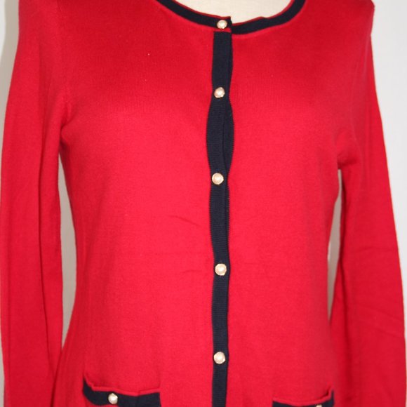 Talbots Red Cotton Cashmere/Cotton Blend Cardigan Sweater Pearl Buttons PM - Picture 2 of 12